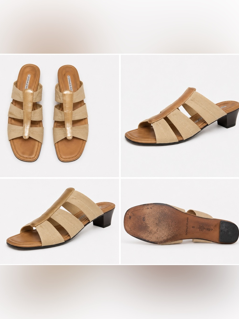 Donald J Pliner Bravo Metallic Gold Beige Stretch T-Strap Sandals 8
